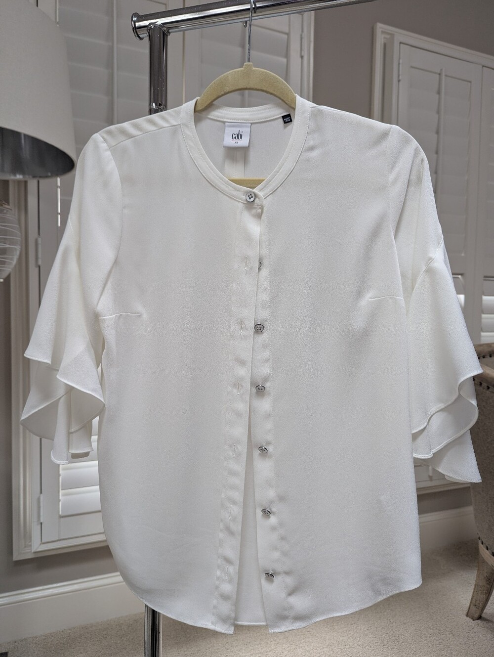 CAbi Cream Button-Front Blouse with Ruffle Sleeves